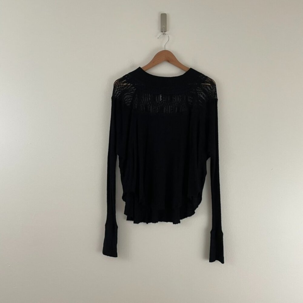 Free People Spring Valley Black Lace Trim Knit Top Size XS